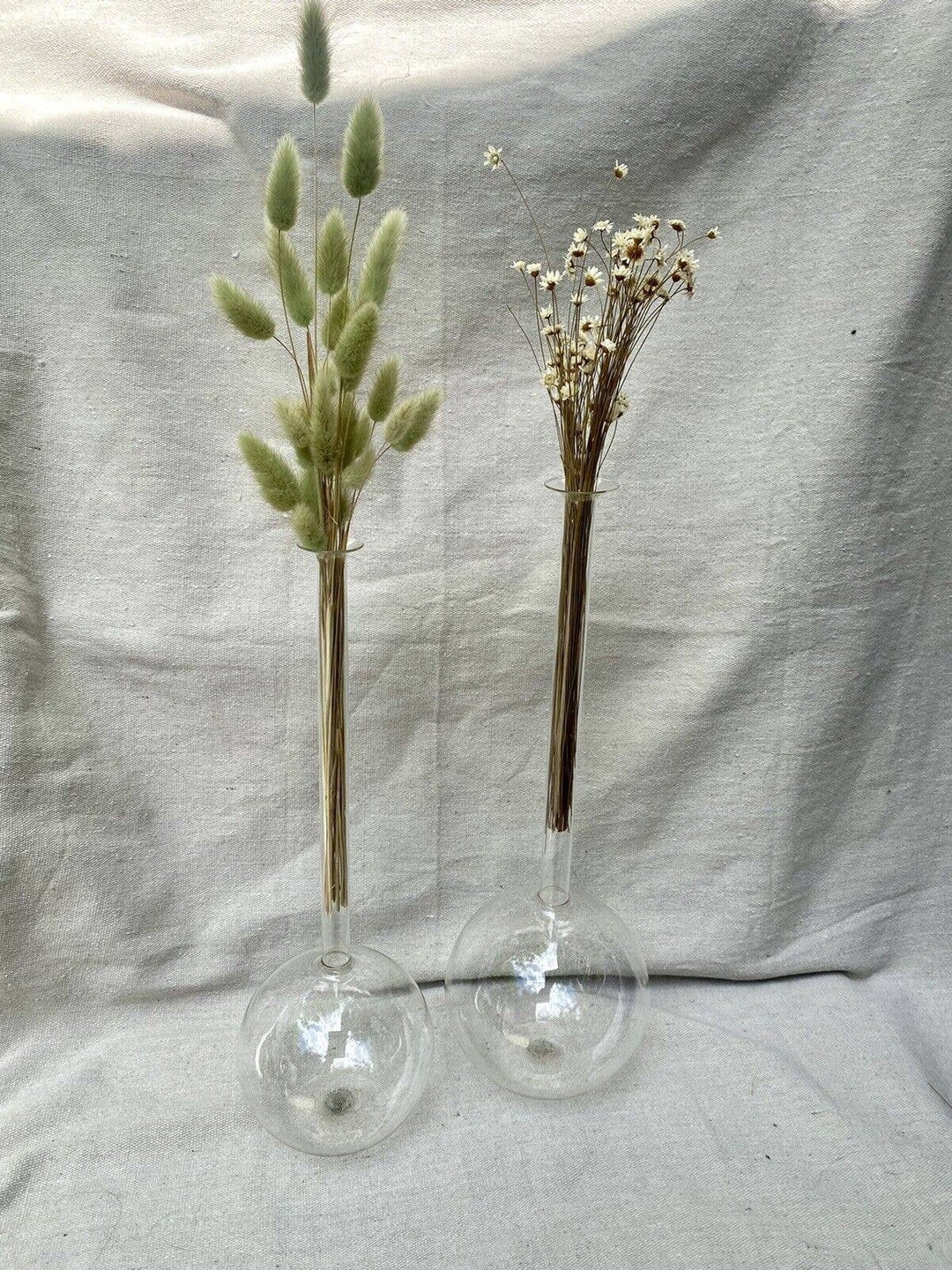 Vintage Long Neck Chemistry Glass Vases Finley Pair Etsy