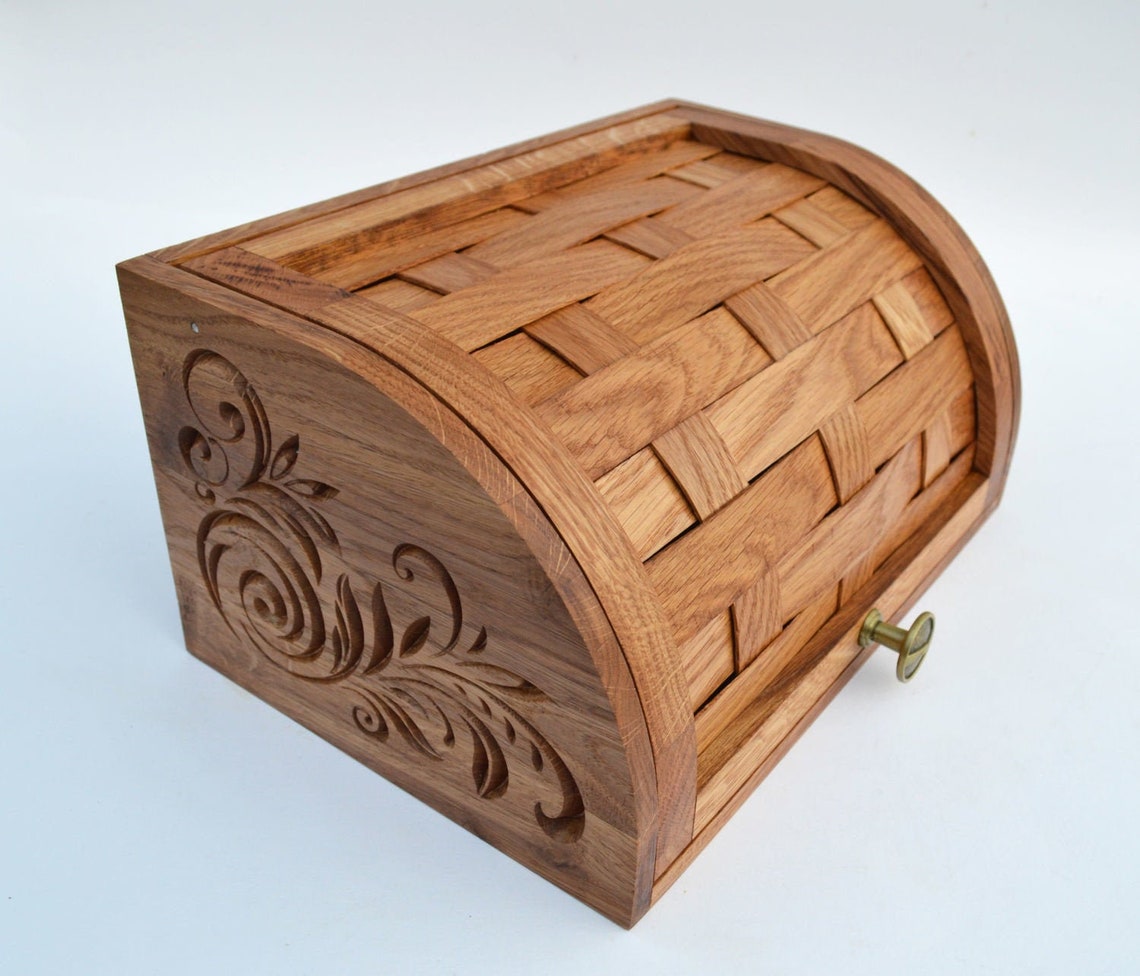 Bread Box made of wood / Oak Bread Bin Etsy
