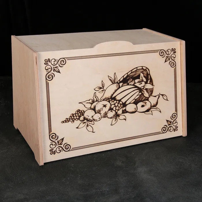 Caja de pan de madera Cubo de pan con una imagen Caja para | Etsy