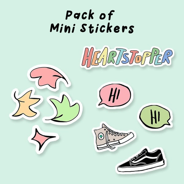 Hi Heartstopper Sticker Set Sneakers and Autumn Leaf | Charlie and Nick | LGBTQ+ Graphic Novel Oseman Sticker, Pride Month Sticker, Rainbow