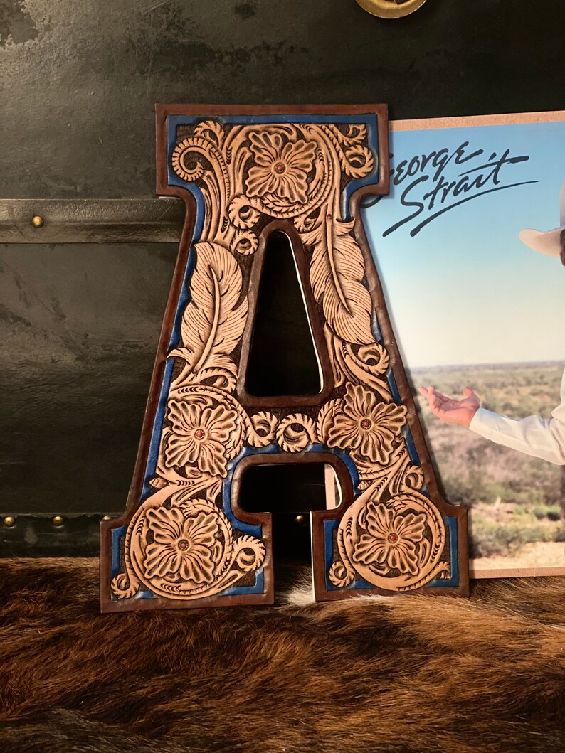 Hand tooled leather wall letters Etsy