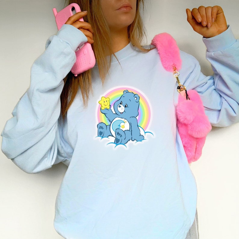 Care Bear Sweatshirt Baby Blue Rainbow Pastel Y2K 2000s Etsy