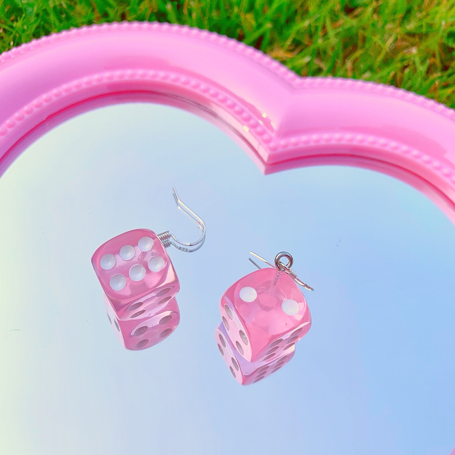 Pink Dice Earrings Y2K Plastic Dangly Hoop Silver 2000s Etsy