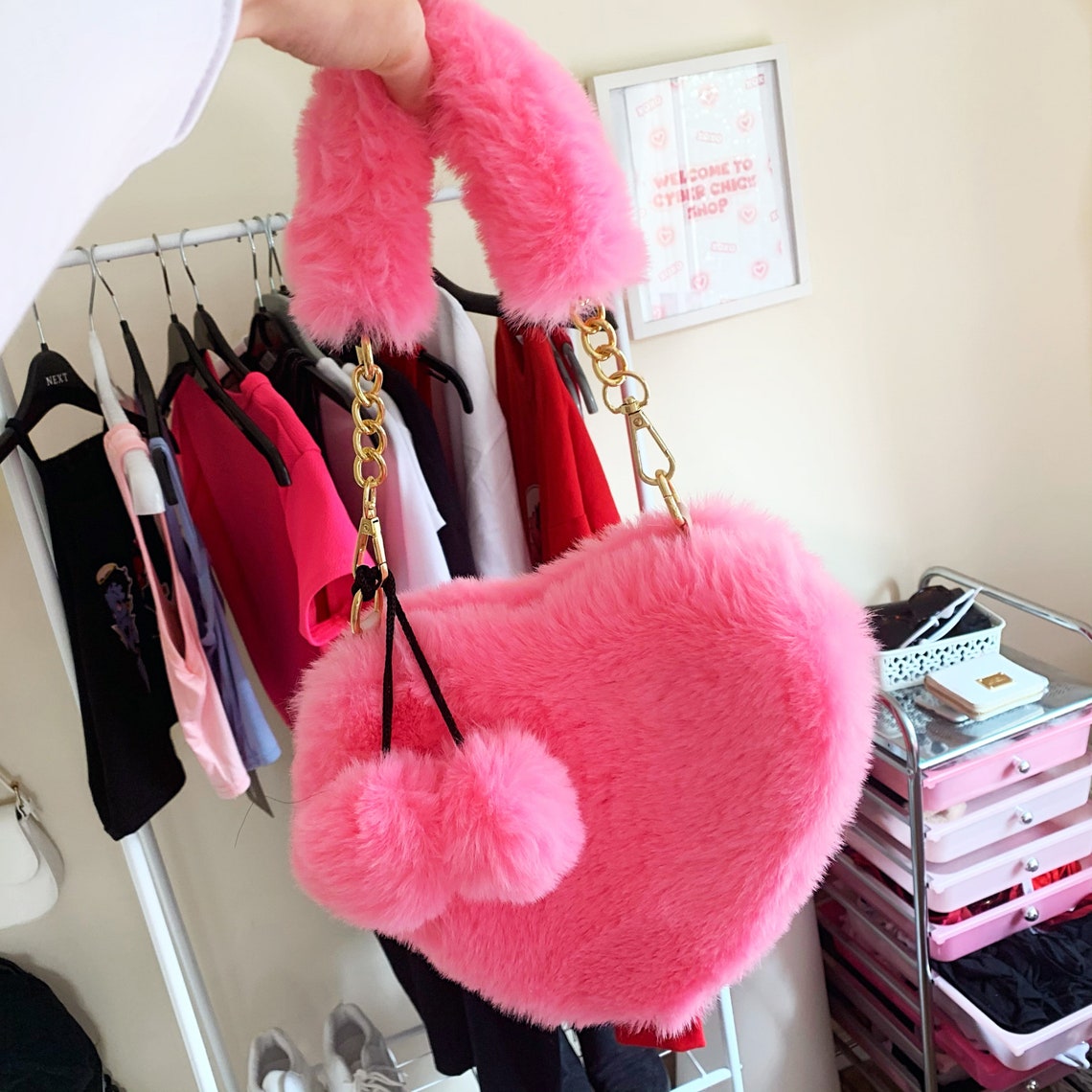 Y2K Fluffy Heart Shoulder Bag Pink 2000s Fashion Hand Bag Tote Etsy