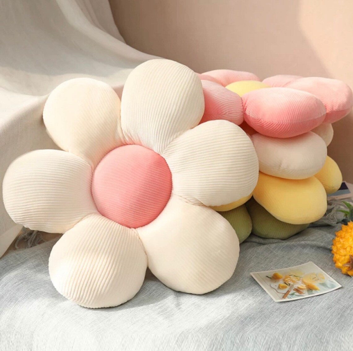 Flower shaped Pillow plush Cushion Toy Soft pastel Pink Yellow Etsy