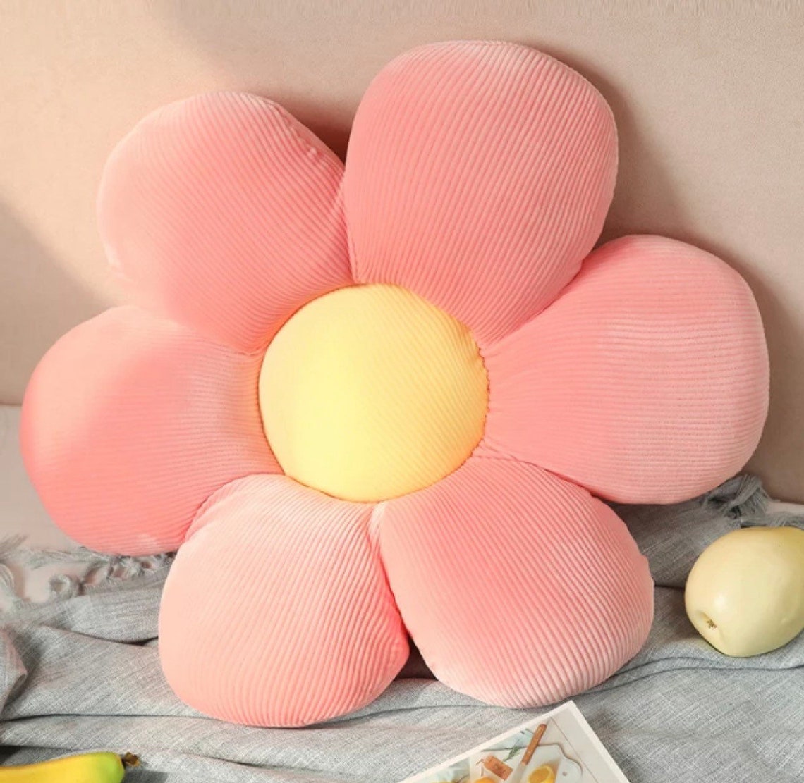 Flower shaped Pillow plush Cushion Toy Soft pastel Pink Yellow Etsy