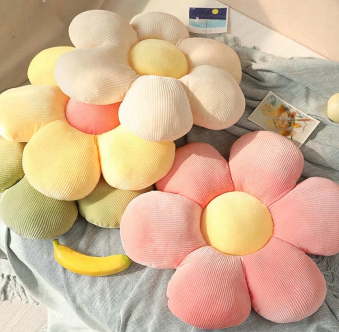 Flower shaped Pillow plush Cushion Toy Soft pastel Pink Yellow Etsy