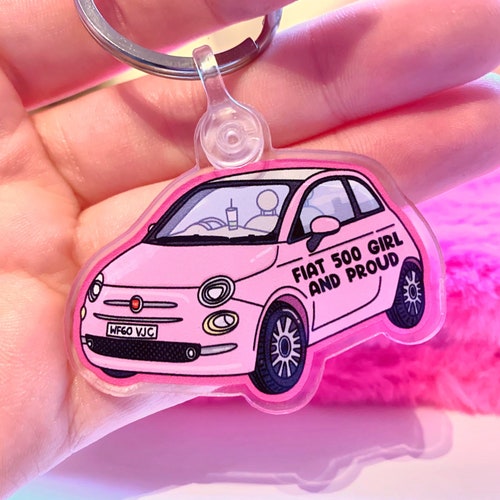 Fiat 500 Keyring Pink Car Keychain Bag Charm Car - Etsy