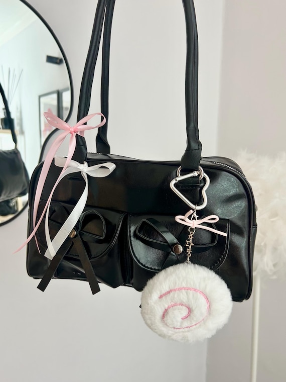 Y2K Black Handbag Leather Shoulder Bag Standoil Korean bag Squid Roll kawaii Japanese Fashion Korean Anime Accessory Baby Pink Trendy Bag