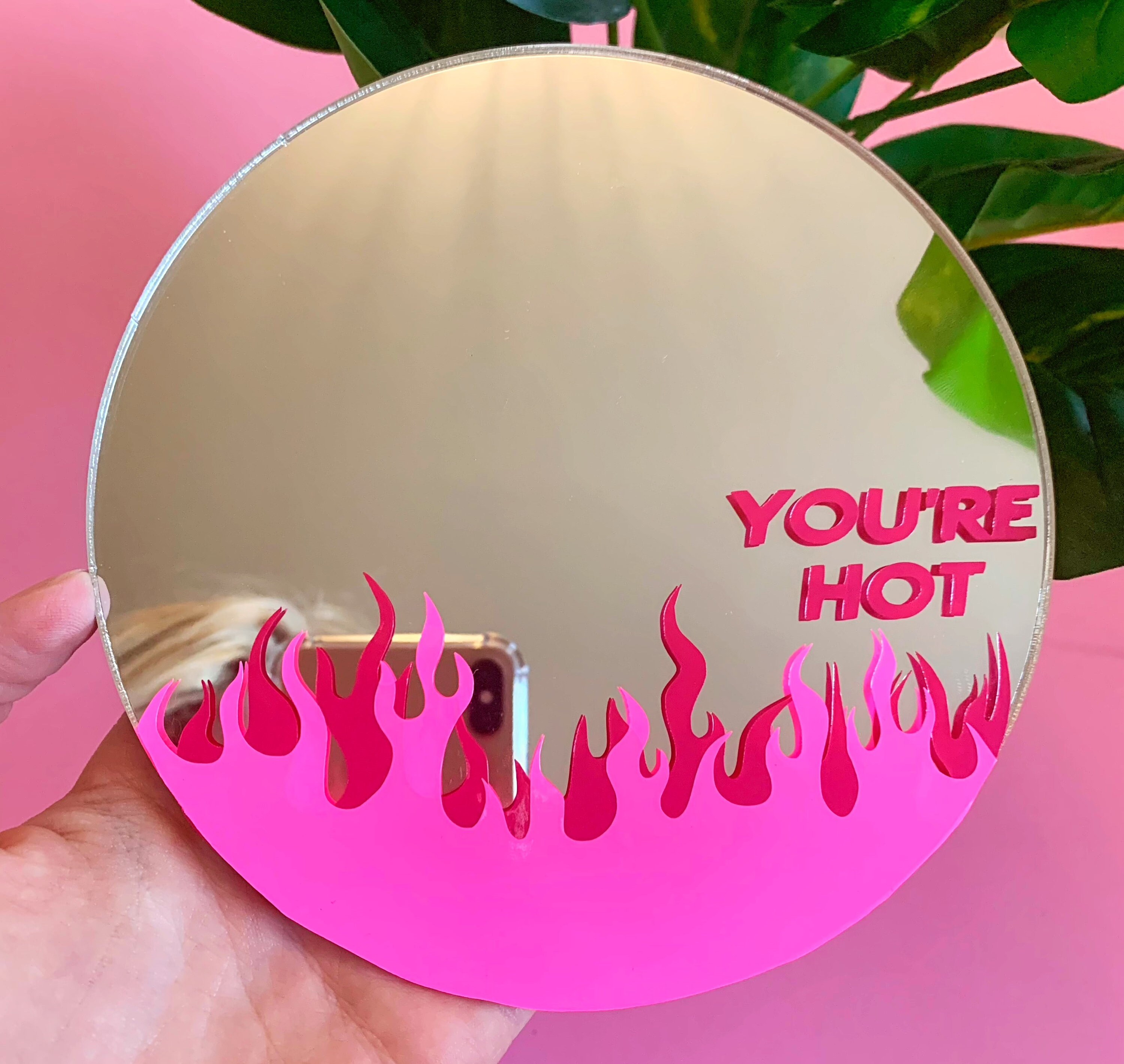 Pink Flame Mirror Decal Print Youre Hot Fire Sticker Transfer Etsy UK
