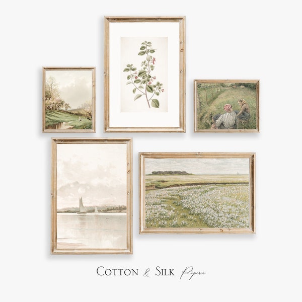 Neutral Vintage Farmhouse Spring Landscape Gallery Set | Printable Painting Set of Five | Neutral Antique Prints | Digital PRINTABLE #GS9