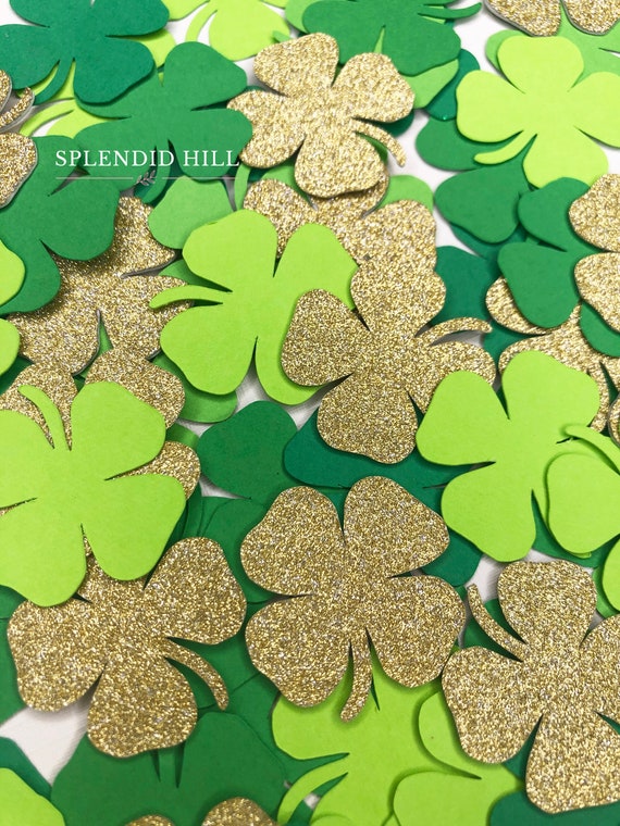 50 Four leaf clover shamrock glitter green lucky card confetti table 4St Patrick 