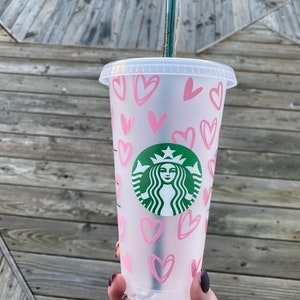 PINK HEARTS PERSONALISED | Personalized | Starbucks cup | Custom | Reusable  | Iced coffee | Love | Christmas | Venti | Birthday |Tumbler 
