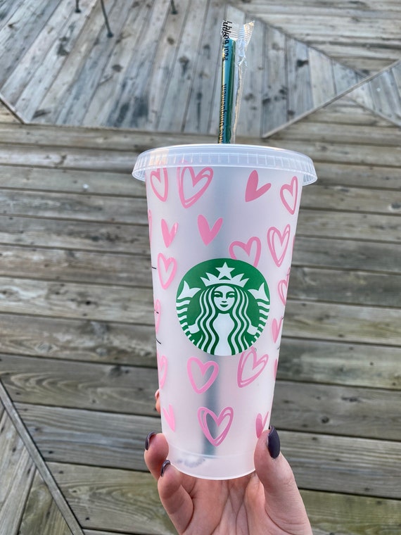 Personalized Starbucks Cold Cup W/ Heart Venti 24oz Size 