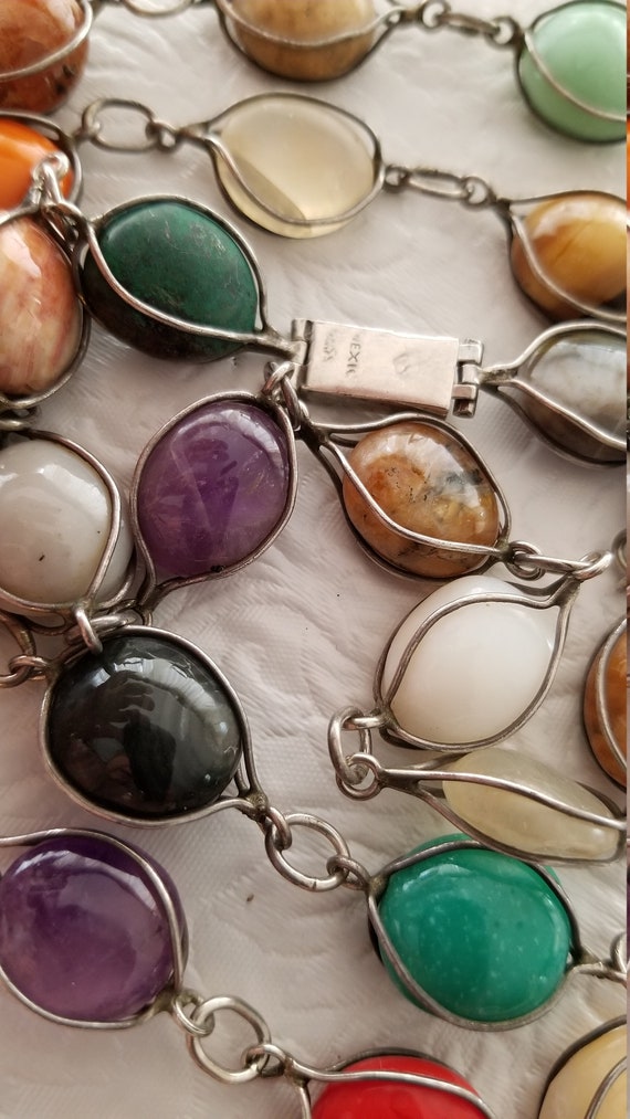 22 Grams Unisex Coleman 8 Sterling Silver Mixed Stone Oval Link Bracelet