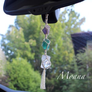 Pendant for rearview mirror, crystal car charm, lucky charm, macramé