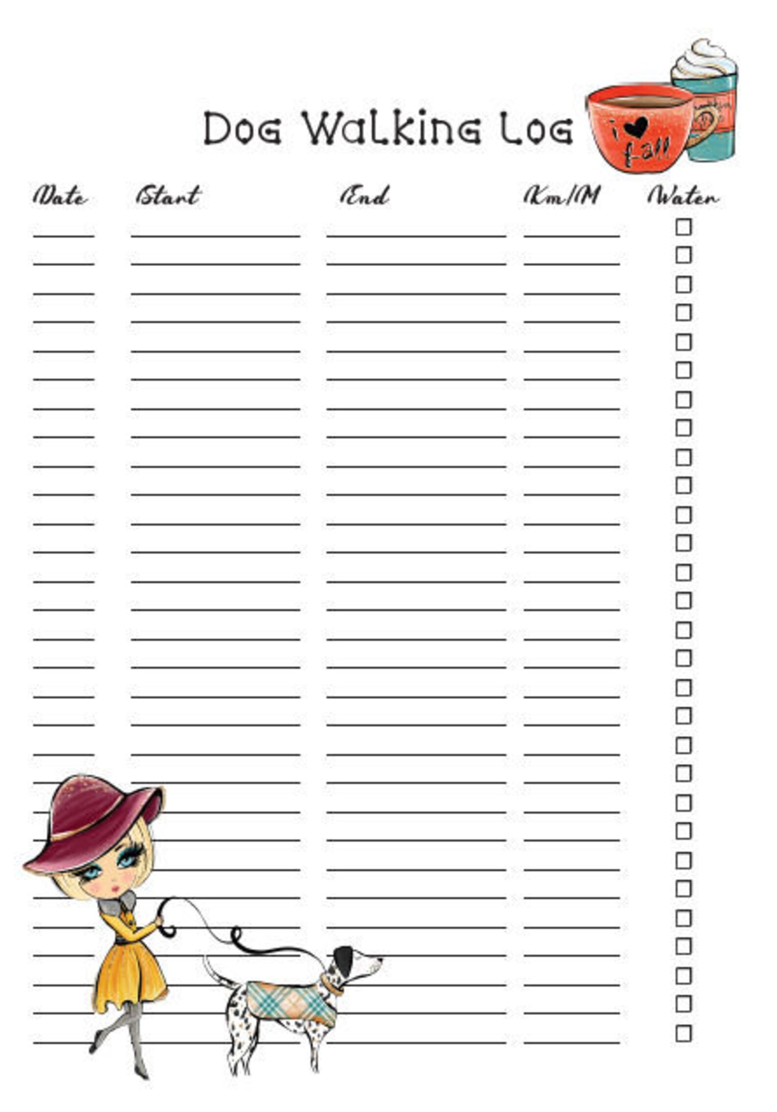 Dog Walking Log Planner Page A4 Etsy