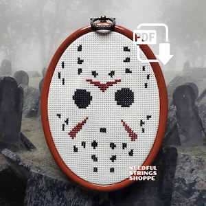 PDF DOWNLOAD | Mask | cross stitch pattern | horror movie slasher classics | Halloween decor | scary
