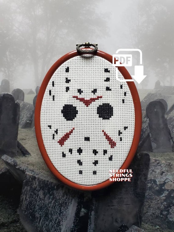 PDF DOWNLOAD | Mask | cross stitch pattern | horror movie slasher classics | Halloween decor | scary