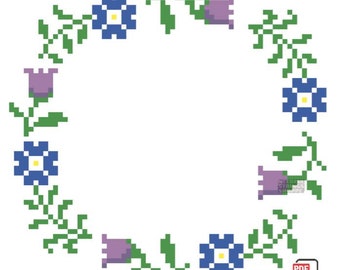 PDF DOWNLOAD 5" Floral Wreath border cross stitch chart | cross stitch pattern | small framing modern embroidery