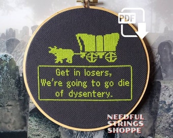 PDF DOWNLOAD Get In The Wagon cross stitch chart | cross stitch pattern | Funny modern embroidery | office computer game decor