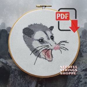 PDF DOWNLOAD Screaming opossum cross stitch chart | cross stitch pattern | Inappropriate funny modern animal embroidery
