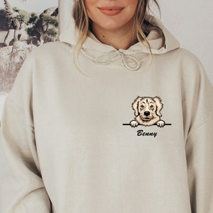 Golden Retriever in Pocket Hoodie, Custom Dog Name Sweatshirt, Mothers Day Gift, Personalized Dog Mom Sweatshirt, Dog Mom Present, E401