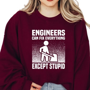Engineers Can Fix Everything Except Stupid Sweatshirt, Funny Engineering Quote Hoodie, Ideal Gift for Engineers, Engineer Humor, E1456