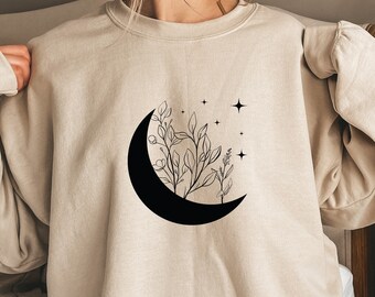 Floral Moon Sweatshirt | Moon Hoodie | Moon Bouquet Hoodie | Moon Phases Sweatshirt | Moon Boho Hoodie | Celestial Hoodie | E44
