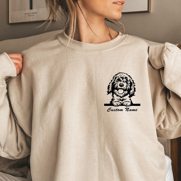 Golden Doodle in Pocket, Custom Sweatshirt for Dog Mom, Mothers Day Gift, Dog Owner Gift Ideas, Golden Doodle Dog Mom Sweatshirt, E500