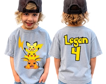 Custom Name And Age Kids Shirt, Personalized Pocket Monster Inspired Tee, Element Battle Adventure Shirt, Fantasy Creature Trainer Tee