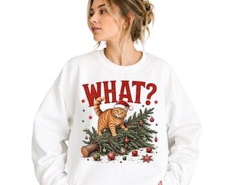 Cute Christmas Cat Sweatshirt, Adorable Holiday Kitty Hoodie, Festive Feline Hoodie, Santa Cat Christmas Crewneck, Winter Pet Lover Hoodie