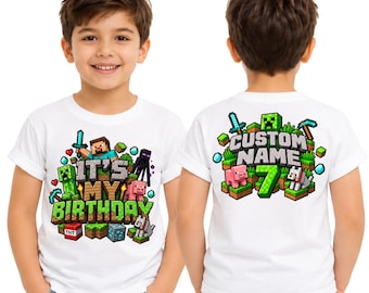 Pixel Game Shirt, Fun Kids Birthday Party Tee, Adventure Birthday Outfit, Block Builder Shirt, Custom Name Kids Tee, Gamer Birthday Gift