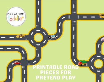 Printable Road Segments for Pretend Play, Roads for Toy Cars, Pretend Play with Vehicles, At Home Play for Kids, Pretend Roads for Cars