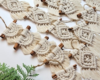 Macrame Christmas Ornament Set: Cinnamon Stick Boho Decor
