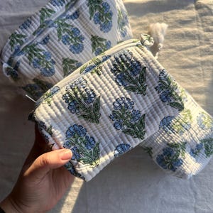 Borsa/sacchetto trapuntato in cotone con stampa a blocchi per cosmetici, accessori, cubo portaoggetti - Stampa floreale