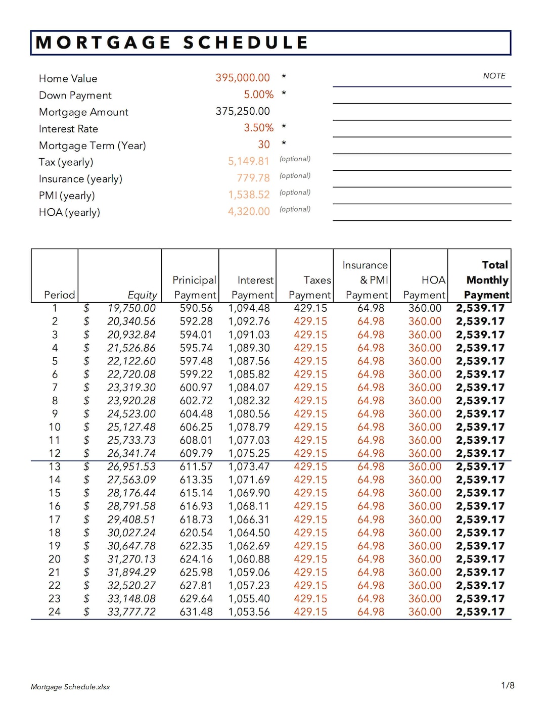 mortgage-schedule-calculator-printable-excel-worksheet-etsy