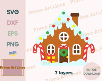 Casa de pan de jengibre 3D SVG, SVG de pan de jengibre 3D, plantilla SVG de corte de papel 3D, svg de Navidad 3D, artesanía de papel en capas, svg de cartulina
