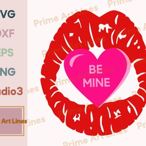 Rote Lippen SVG, Lippen Mädchen SVG, Candy Herz SVG, Valentine Candy Herzen svg, Lippen küssen svg, Sublimation Lippen svg, Datei für Cricut, Silhouette
