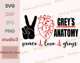 Paz amor Grises SVG, Anatomía de grises SVG, programa de televisión, Hospital svg, Salvar vidas svg, Archivo de corte de anatomía cricut, Meredith Gray Svg, Sublimación