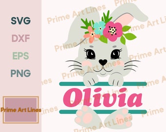 Conejito de Pascua personalizado SVG, Cara de conejito lindo svg, Nombre de niña personalizado, Signo de Pascua personalizado Svg, Monograma de Pascua Svg, Marco monograma svg