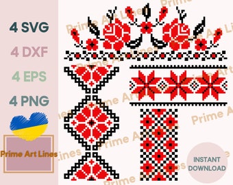 May include: A digital design featuring a red and black Ukrainian folk embroidery pattern. The design includes a floral motif, a geometric pattern, and a traditional border. The design is perfect for embroidery, cross-stitch, or other crafting projects.