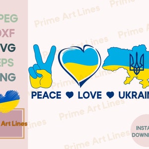 Paz Amor Ucrania SVG, Ucrania SVG, Ucrania Svg, Paz para Ucrania, Bandera de Ucrania, Detener la Guerra, Azul y Amarillo, Apoyar a los vendedores de Ucrania