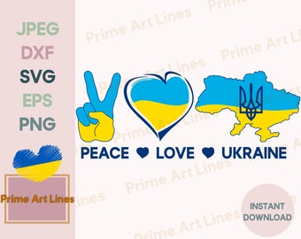 Paz Amor Ucrania SVG, Ucrania SVG, Ucrania Svg, Paz para Ucrania, Bandera de Ucrania, Detener la Guerra, Azul y Amarillo, Apoyar a los vendedores de Ucrania