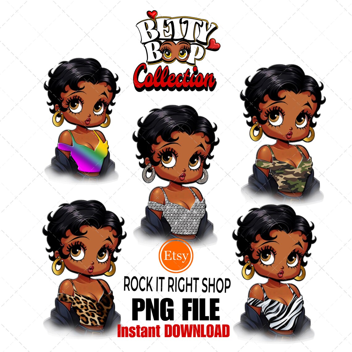 Betty Boop PNG With Different Trendy Color Shirts (leopard, Zebra, Camo ...