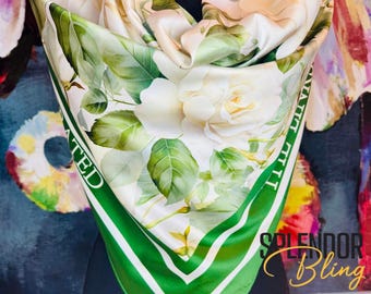 LINKS Oversized Green and Ivory Floral Square Scarf