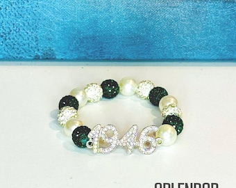 LINKS Green, White & Pearl Sparkle  Bracelet with 1946 Rhinestone Center