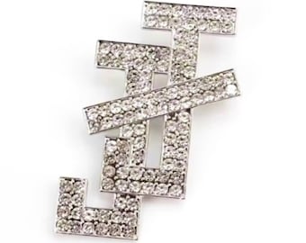 Protocol Perfect 2.25”H Large Interlocking JJ White Rhinestone pin - Jack and Jill of America