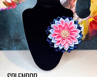 JJOA Pink, Light Blue, Navy Blue & Pearl Satin Flower Brooch - Jack and Jill of America