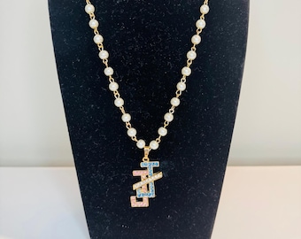 JJOA White Beaded Pearl Gold Set Necklace with Color Interlocking JJ Charm - Jack and Jill